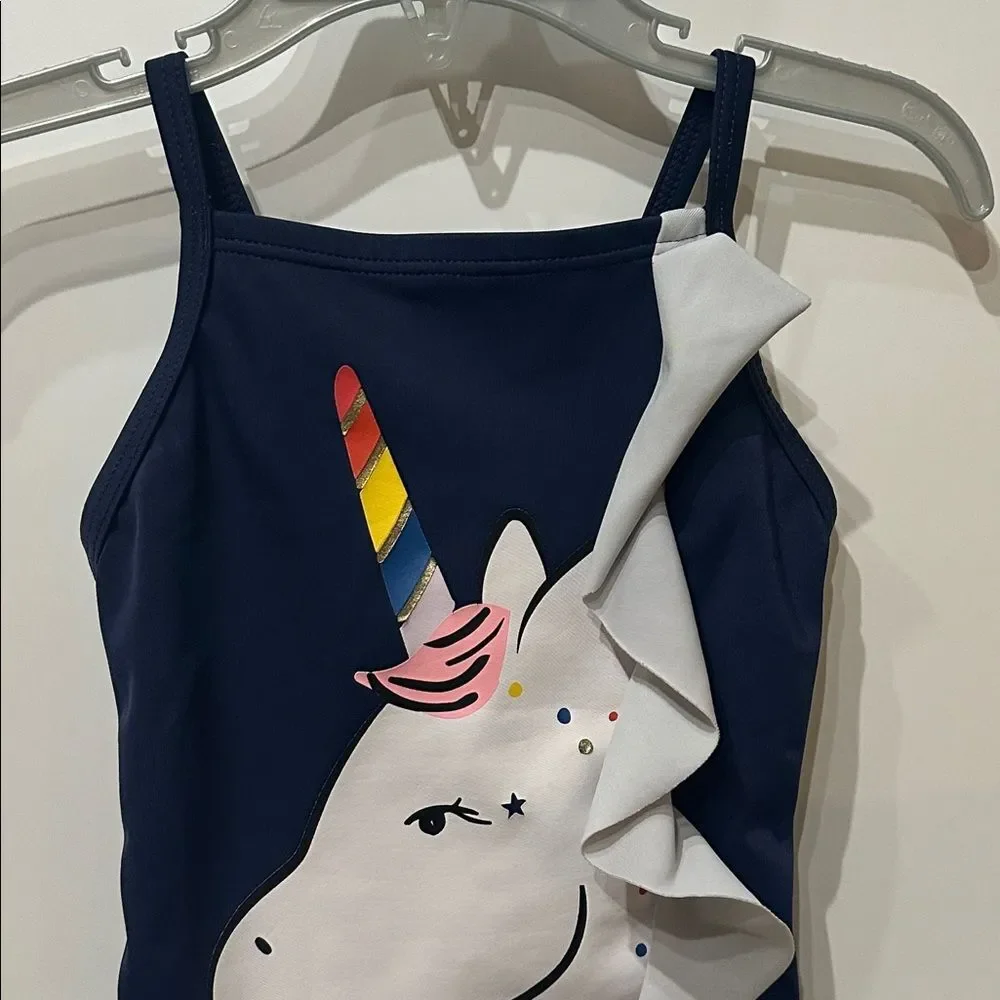 Hanna Andersson Unicorn Ruffle One Piece Sunblock Size 80 18-24 M Navy
